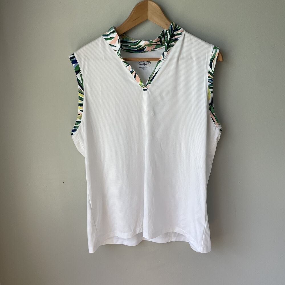 Coral Bay Golf Polo Tank Womens Sz XL White Ribbed Sleeveless‎ Band V Neck - Picture 7 of 9
